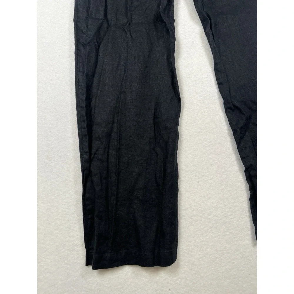 Reformation 100% Linen Pants Women's 6 Black Straight Leg High Rise Pleated Zip